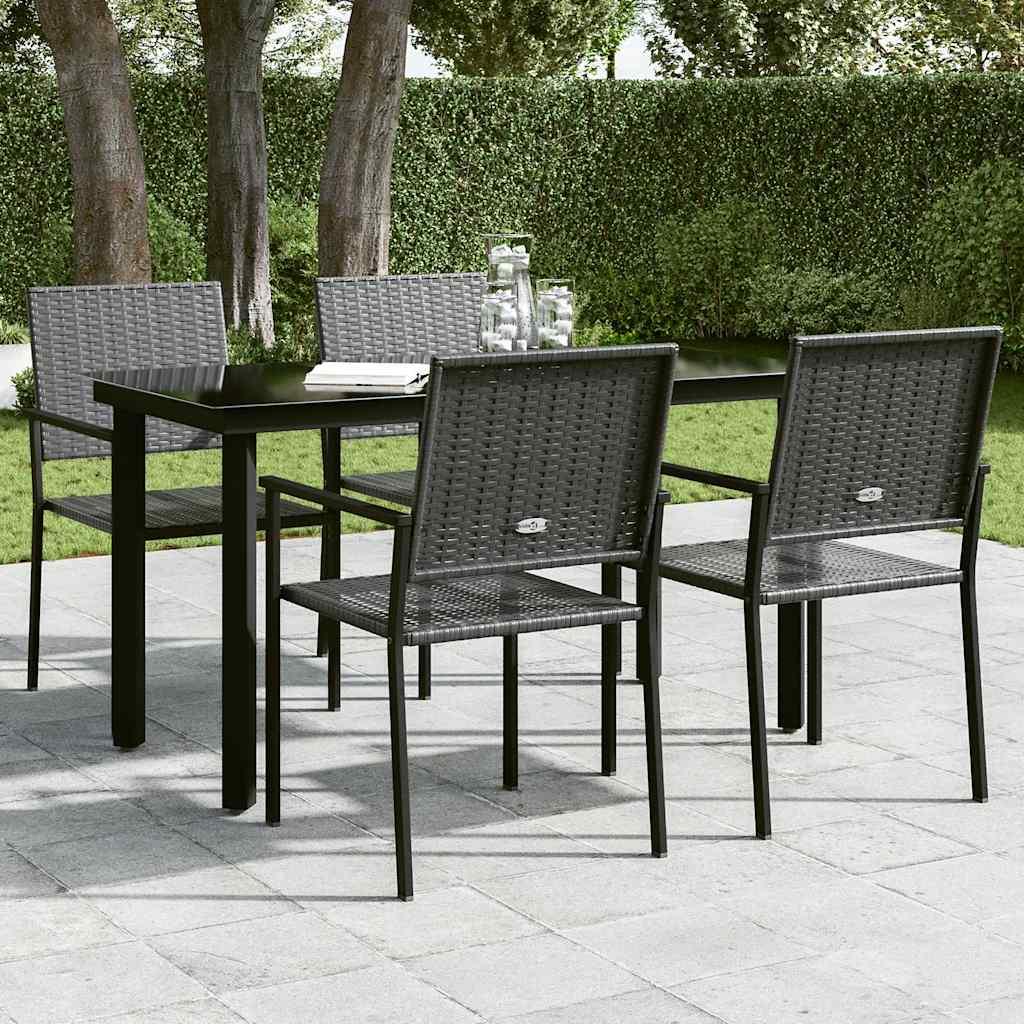 Mesa de comedor de jardín acero y vidrio negra 150x80x74 cm