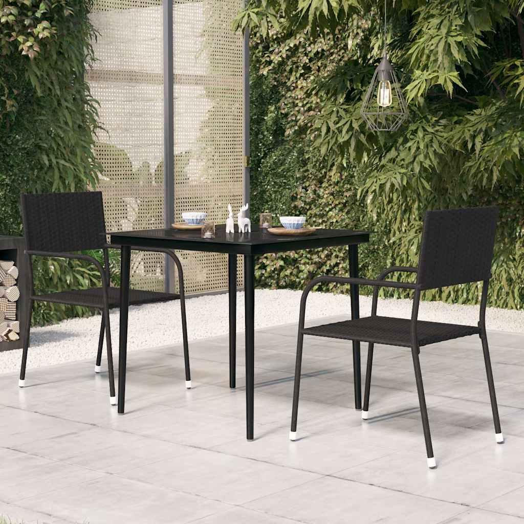 Mesa de comedor de jardín acero y vidrio negra 150x80x74 cm