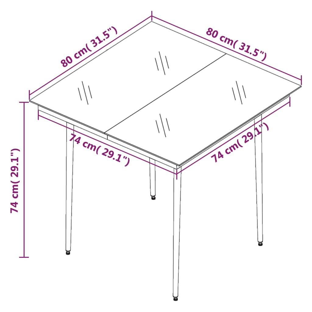 Mesa de comedor de jardín acero y vidrio negra 150x80x74 cm