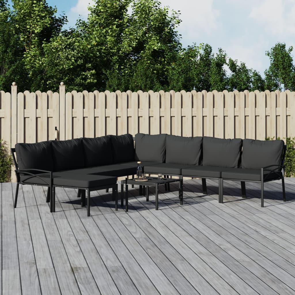 Juego de muebles de jardín 9 piezas acero con cojines gris