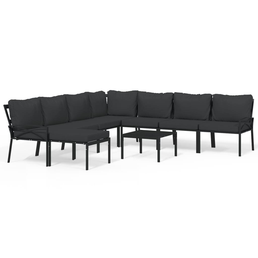 Juego de muebles de jardín 9 piezas acero con cojines gris