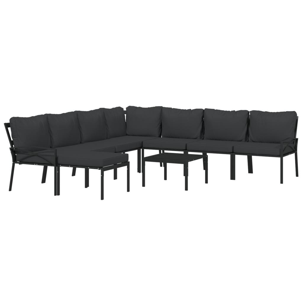 Juego de muebles de jardín 9 piezas acero con cojines gris