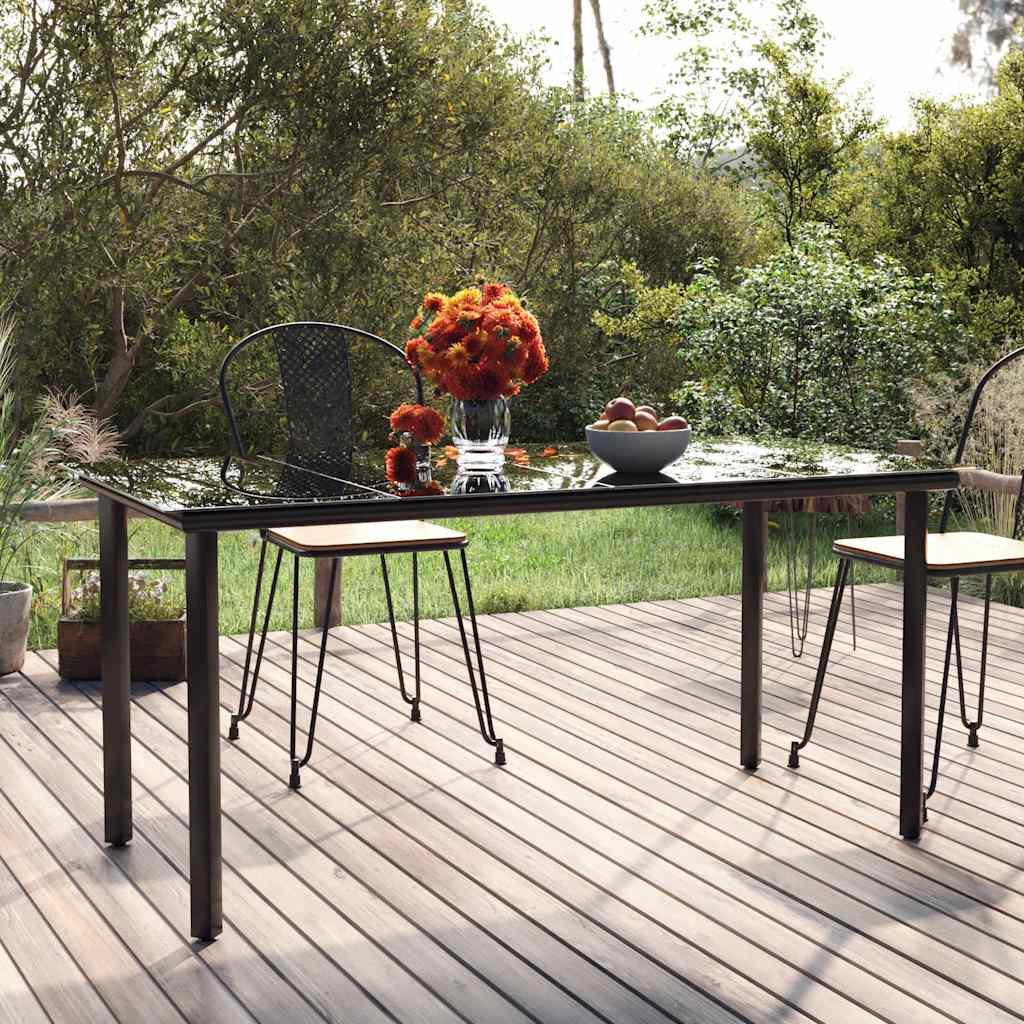 Mesa comedor jardín acero y vidrio templado negro 200x100x74 cm
