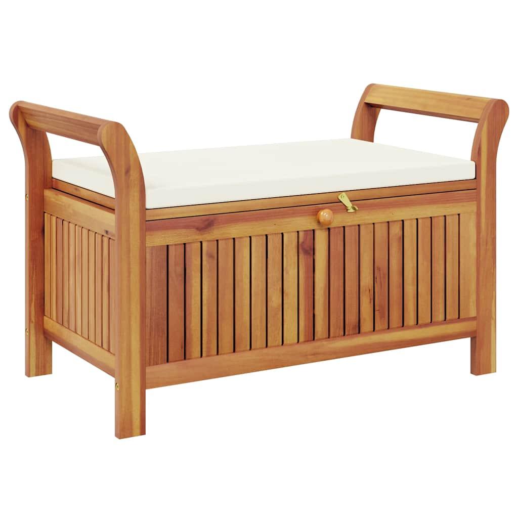 Banco almacenaje jardín con cojín madera maciza de acacia 91 cm