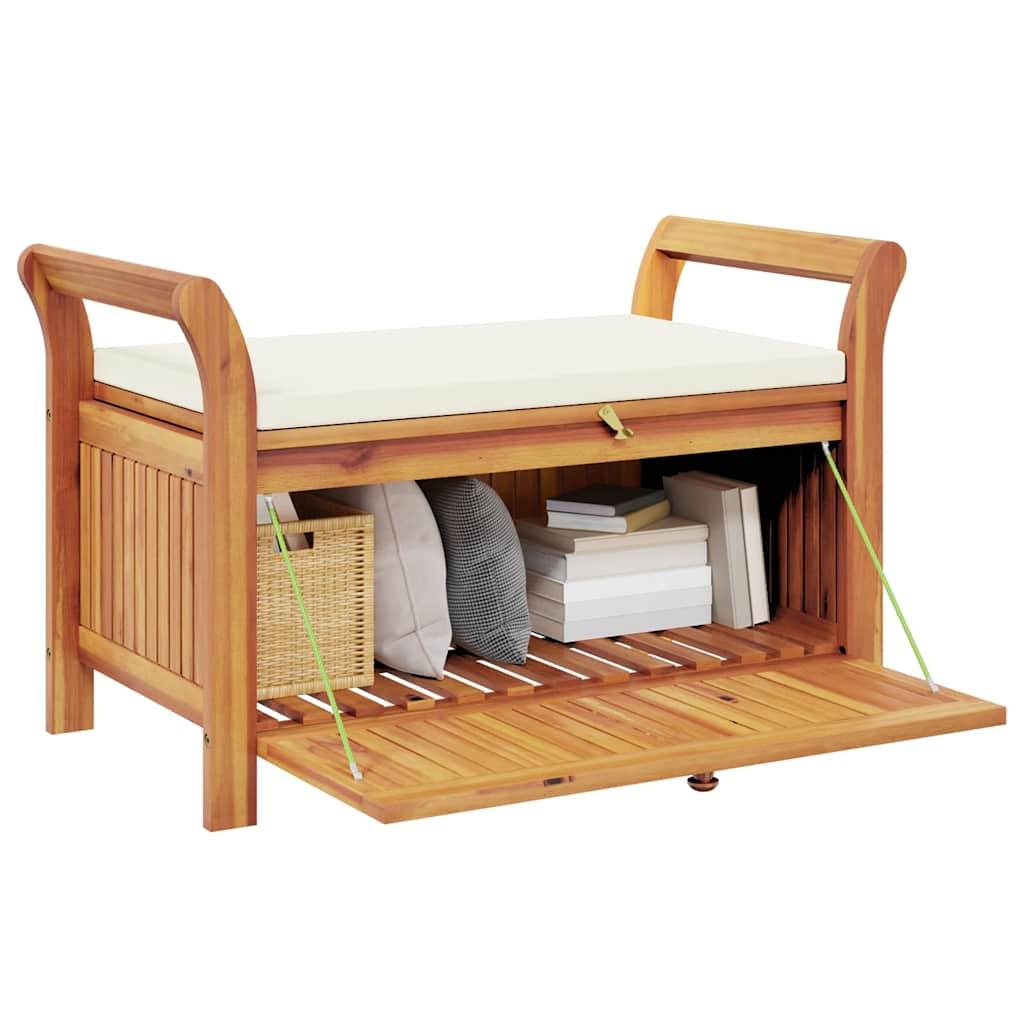 Banco almacenaje jardín con cojín madera maciza de acacia 91 cm