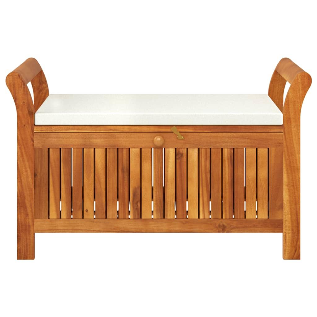 Banco almacenaje jardín con cojín madera maciza de acacia 91 cm