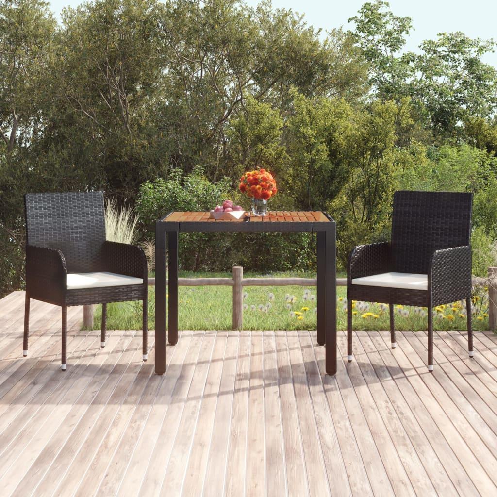 Mesa de jardín superficie de madera ratán PE negro 190x90x75 cm