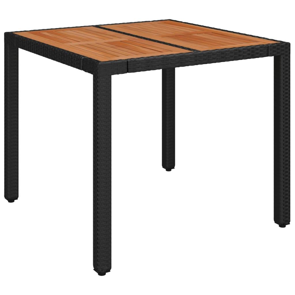 Mesa de jardín superficie de madera ratán PE negro 190x90x75 cm