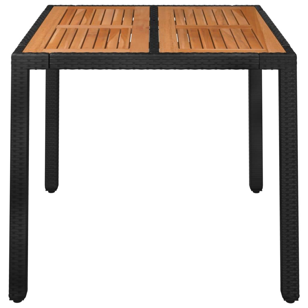Mesa de jardín superficie de madera ratán PE negro 190x90x75 cm
