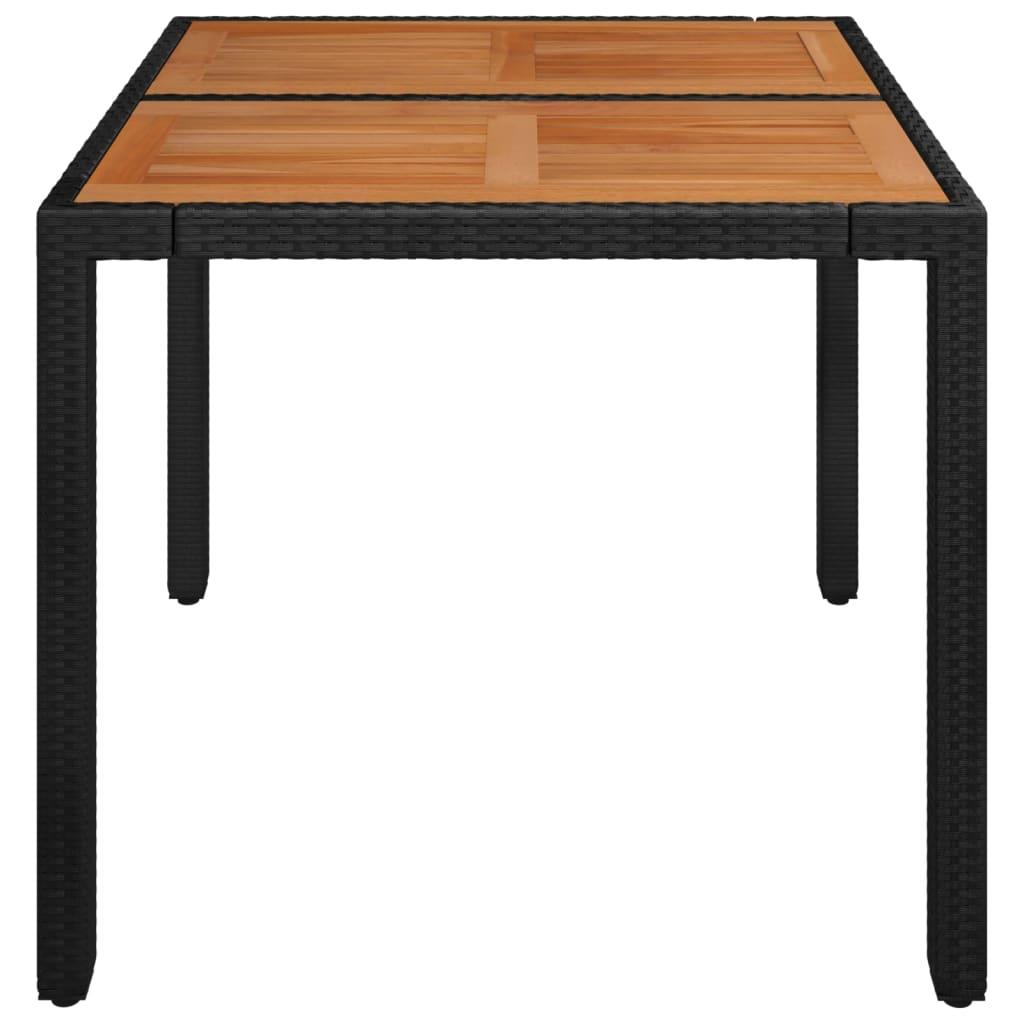 Mesa de jardín superficie de madera ratán PE negro 190x90x75 cm