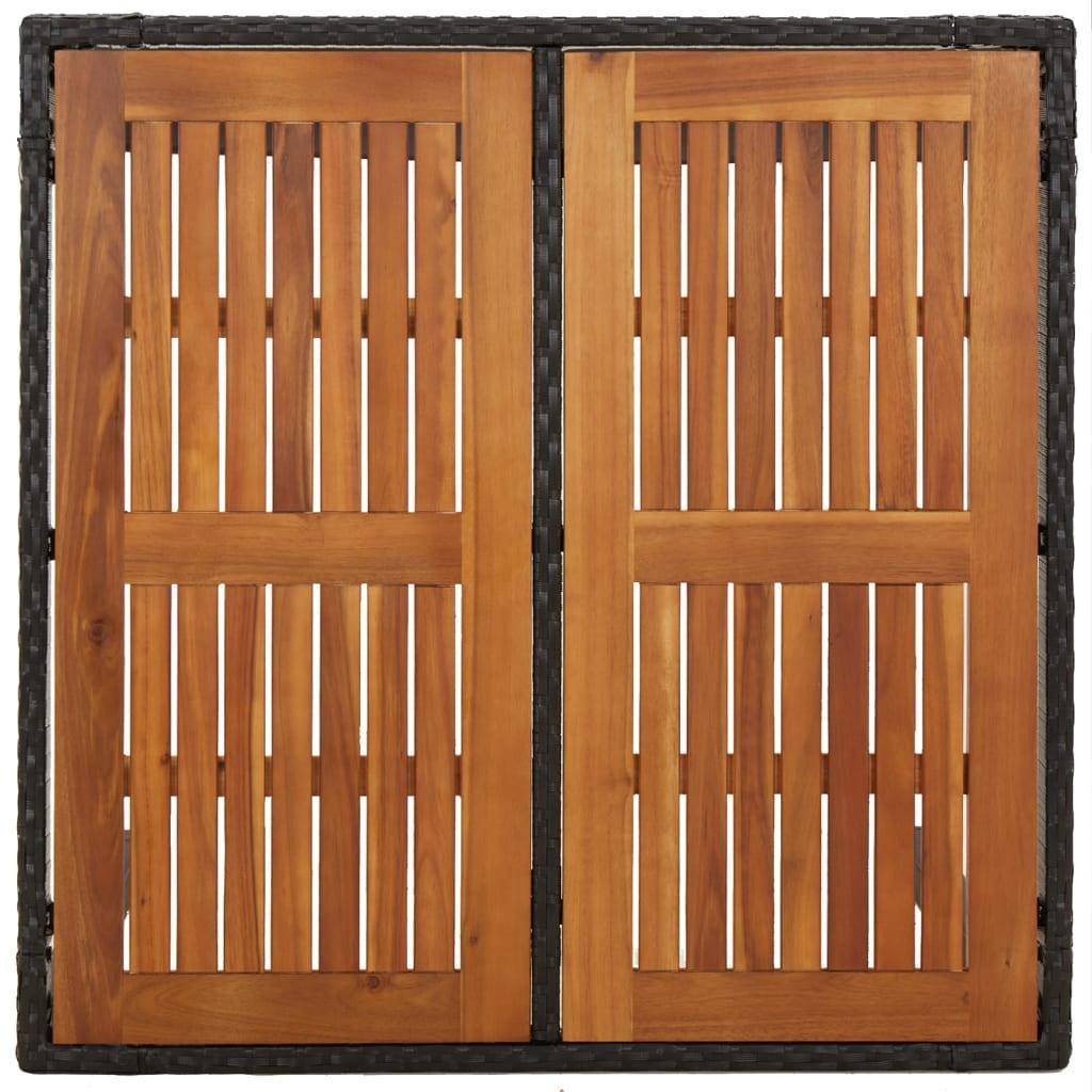 Mesa de jardín superficie de madera ratán PE negro 190x90x75 cm