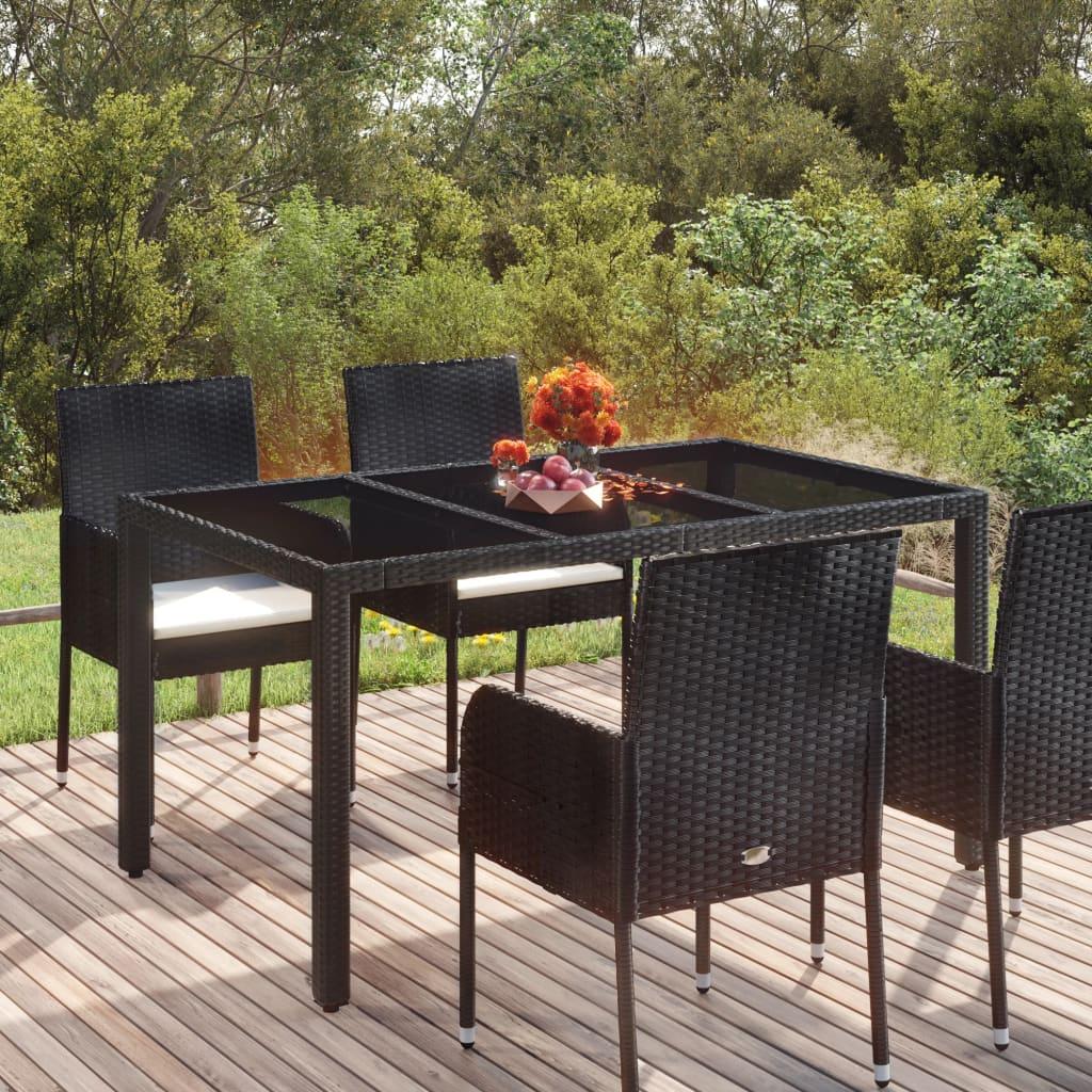 Mesa de jardín superficie de vidrio ratán PE negro 190x90x75 cm