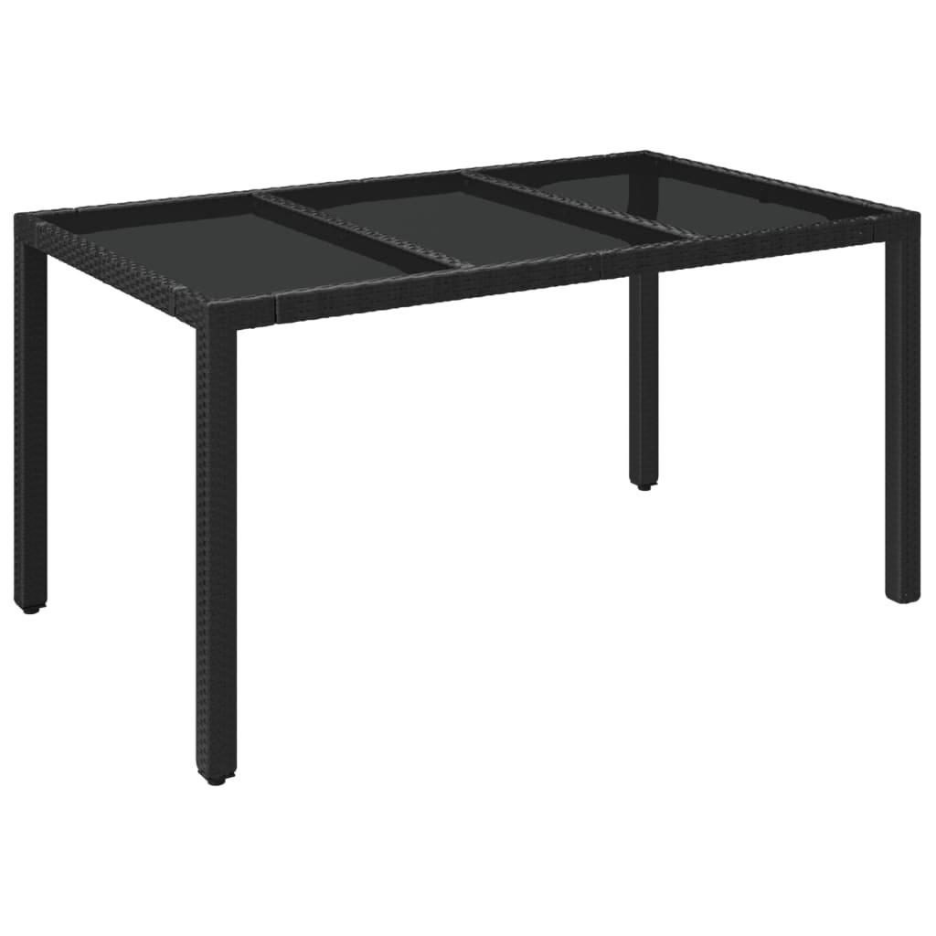 Mesa de jardín superficie de vidrio ratán PE negro 190x90x75 cm
