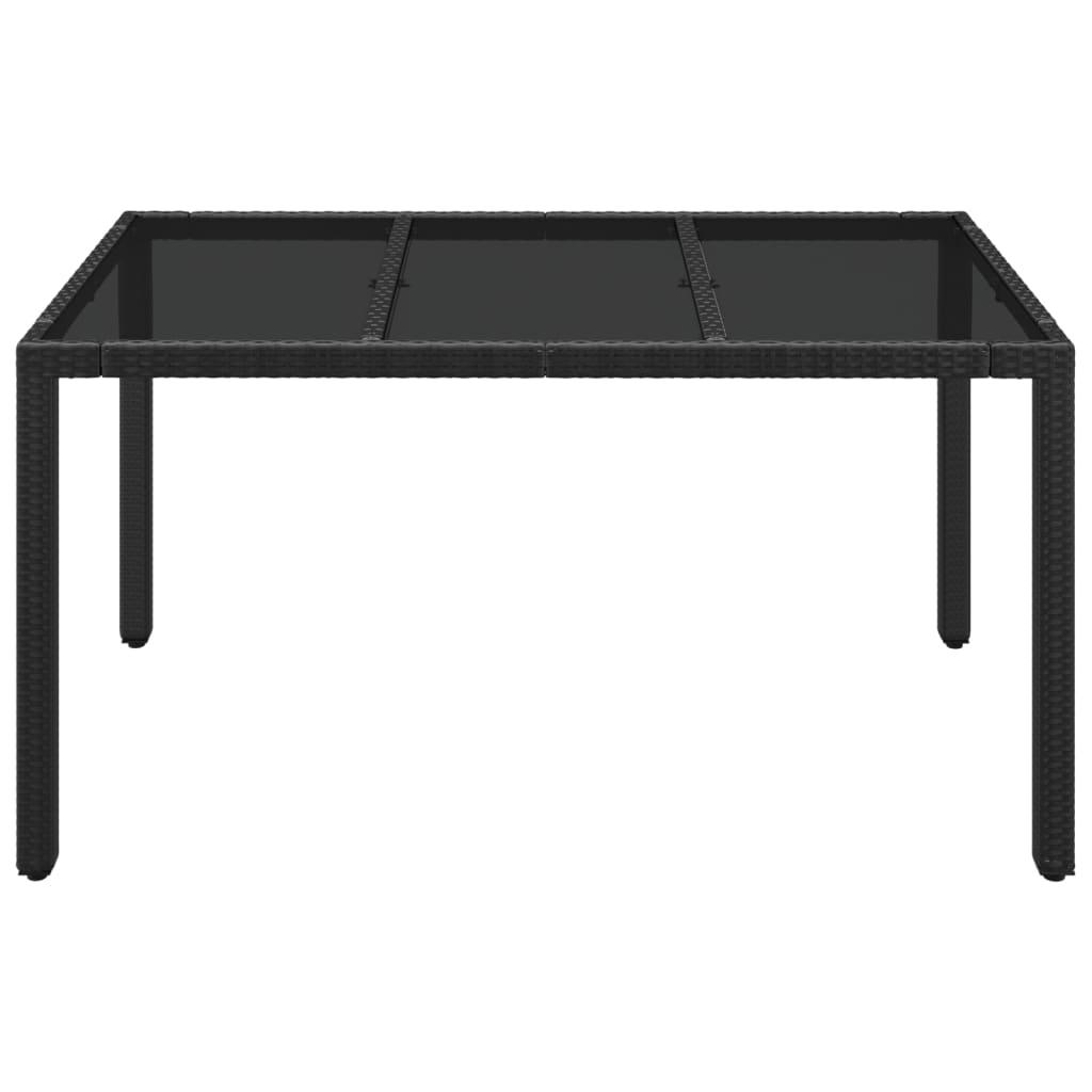 Mesa de jardín superficie de vidrio ratán PE negro 190x90x75 cm