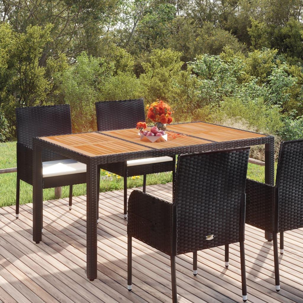 Mesa de jardín superficie de madera ratán PE negro 190x90x75 cm