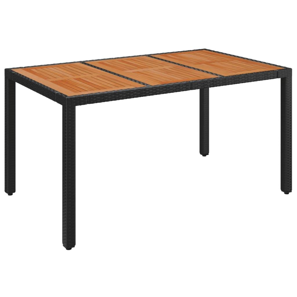 Mesa de jardín superficie de madera ratán PE negro 190x90x75 cm
