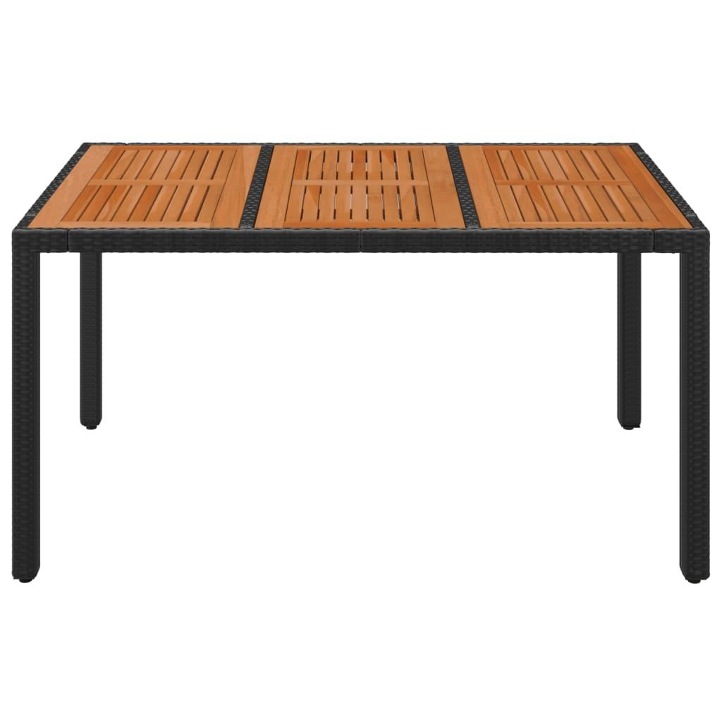 Mesa de jardín superficie de madera ratán PE negro 190x90x75 cm