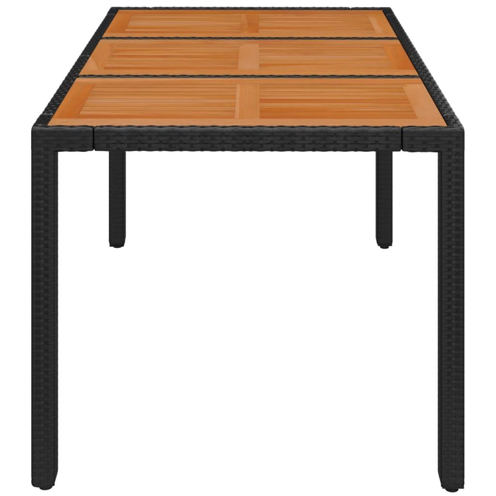 Mesa de jardín superficie de madera ratán PE negro 190x90x75 cm