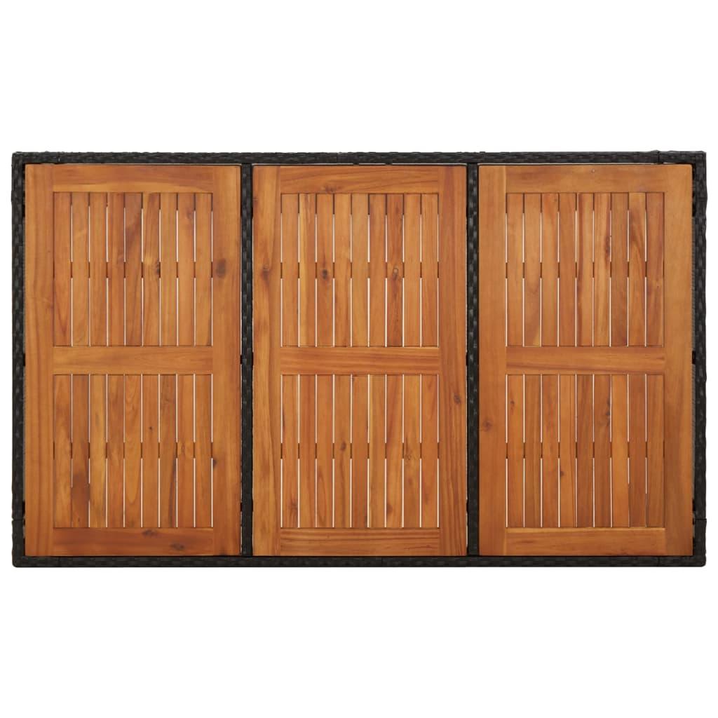 Mesa de jardín superficie de madera ratán PE negro 190x90x75 cm