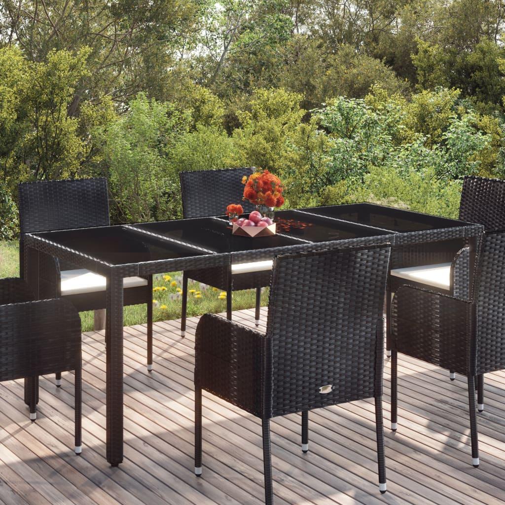 Mesa de jardín superficie de vidrio ratán PE negro 150x90x75 cm