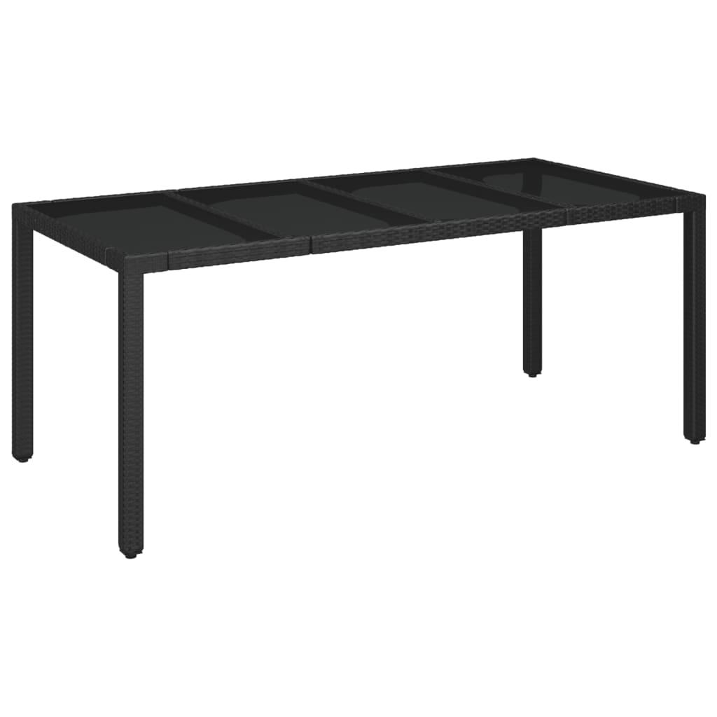 Mesa de jardín superficie de vidrio ratán PE negro 150x90x75 cm