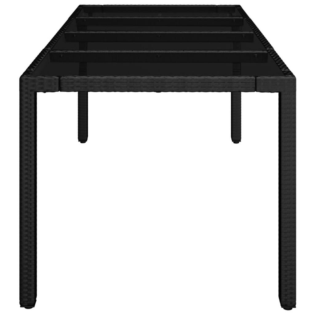 Mesa de jardín superficie de vidrio ratán PE negro 150x90x75 cm