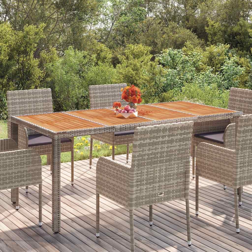 Mesa de jardín superficie de madera ratán PE beige 190x80x74 cm