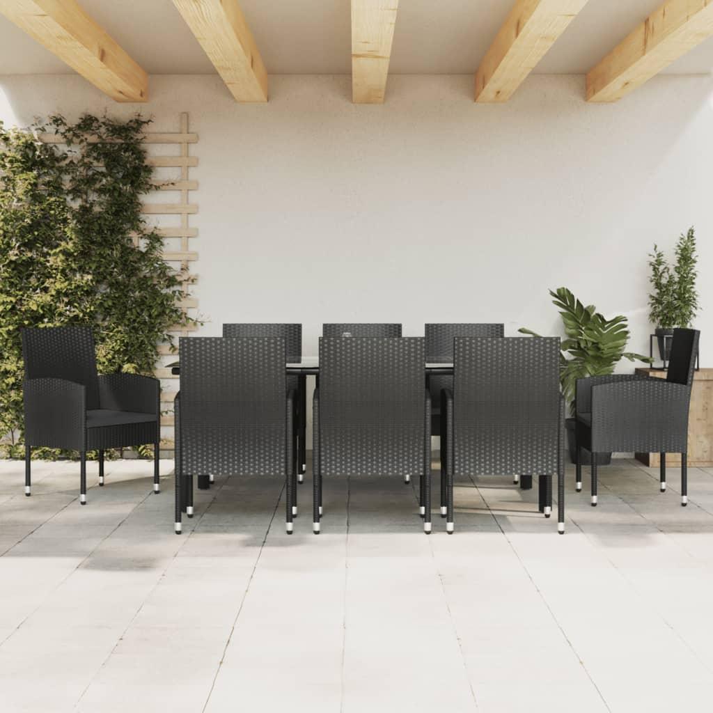 Juego de comedor de jardín 9 pzas ratán sintético y acero negro
