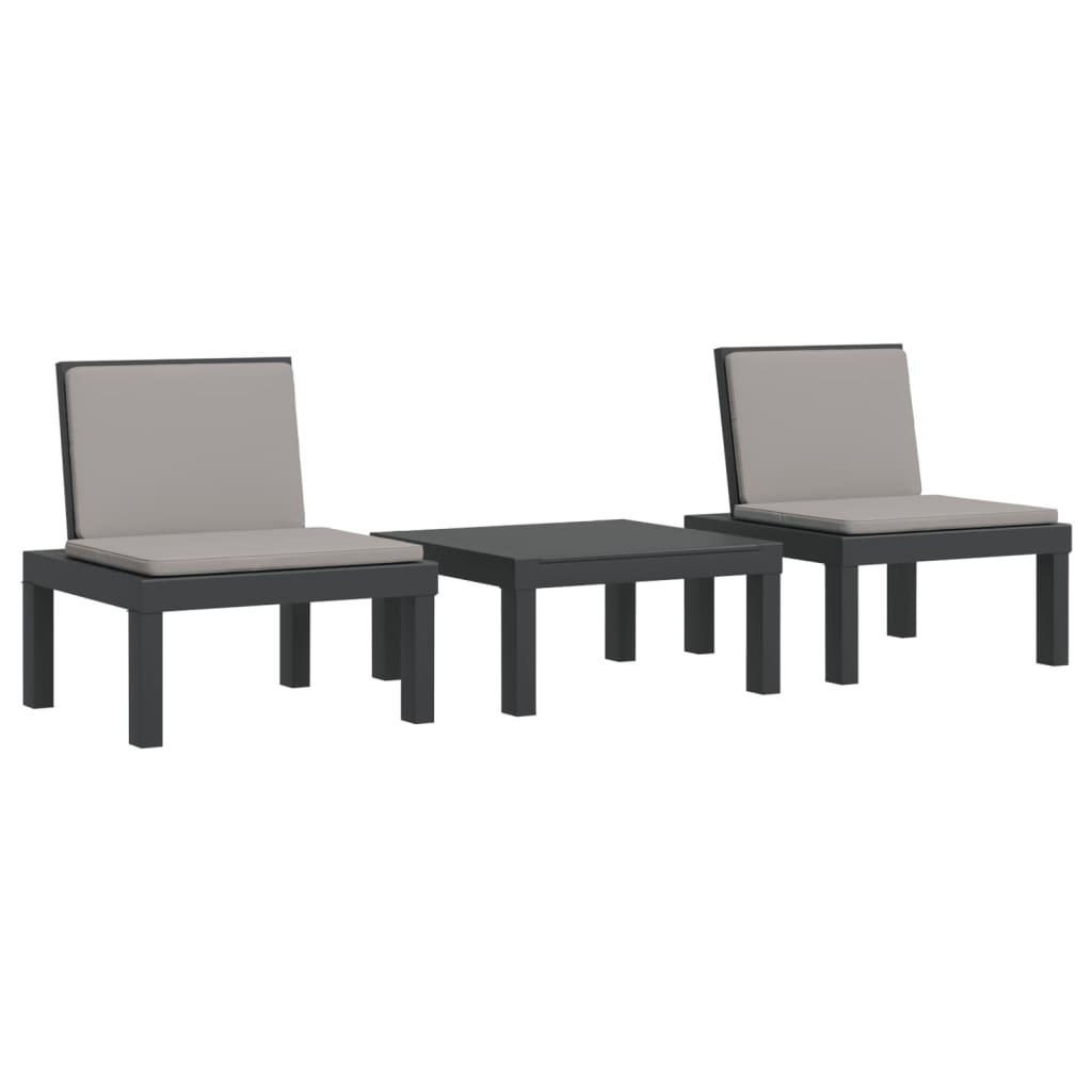 Juego de muebles de jardín 3 piezas con cojines PP