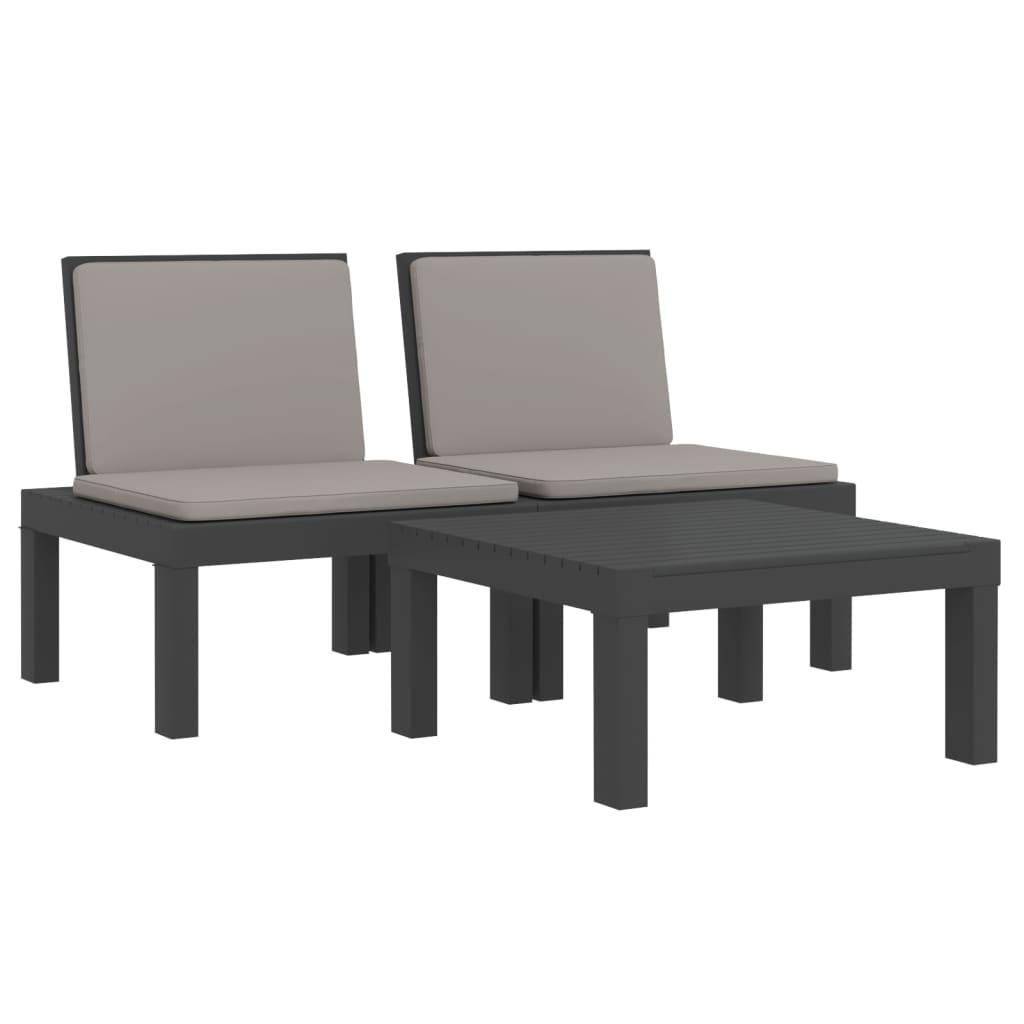 Juego de muebles de jardín 3 piezas con cojines PP
