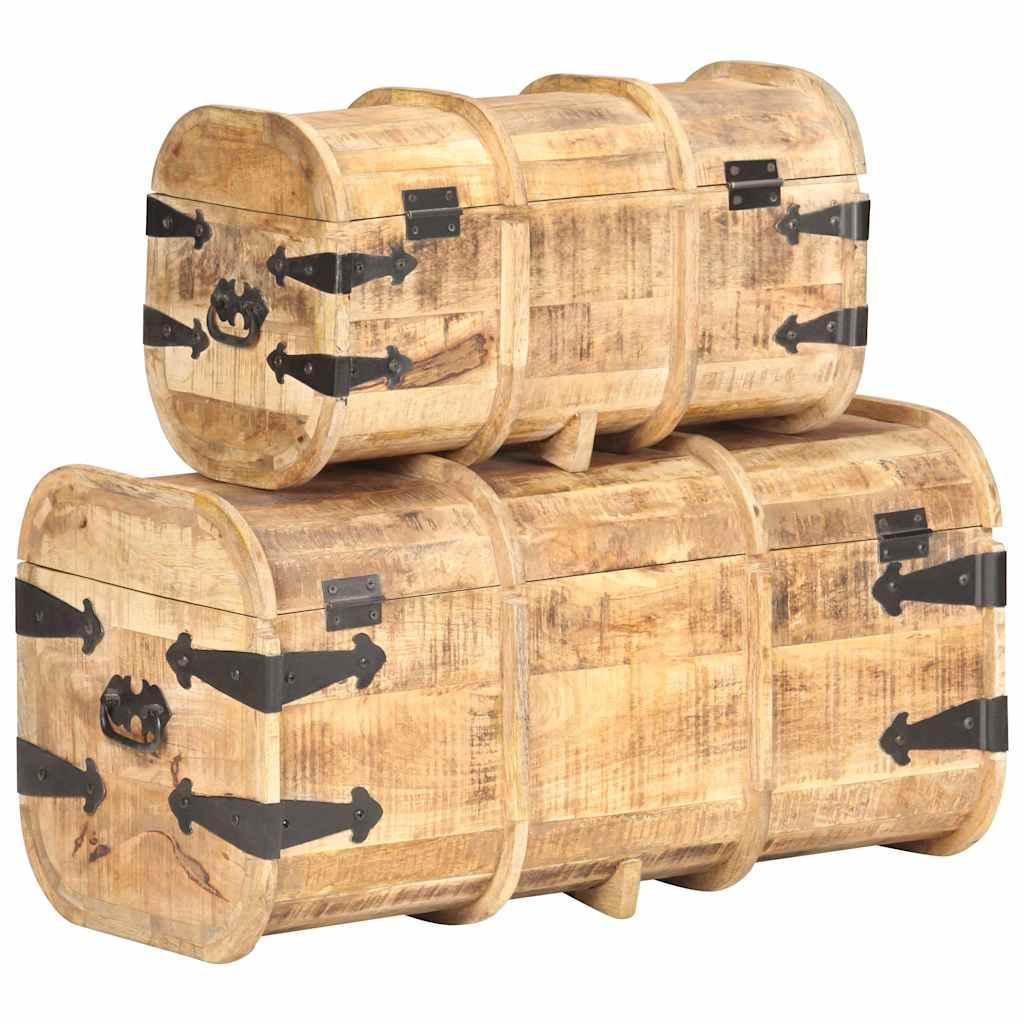 Cofres de almacenamiento 2 unidades madera maciza de mango