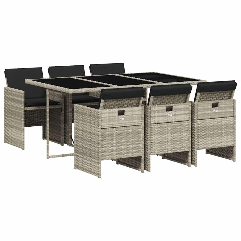 Set de comedor de jardín 7 pzas y cojines ratán sintético negro