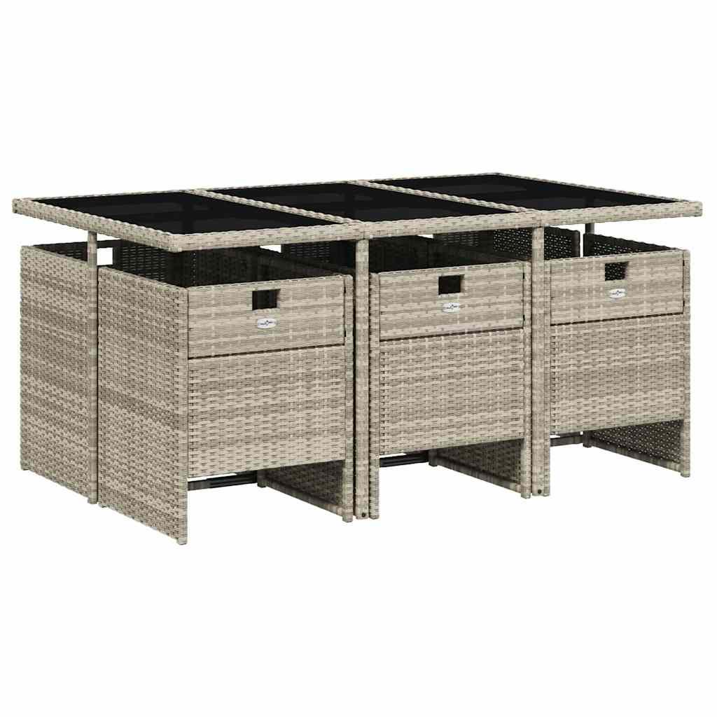 Set de comedor de jardín 7 pzas y cojines ratán sintético negro