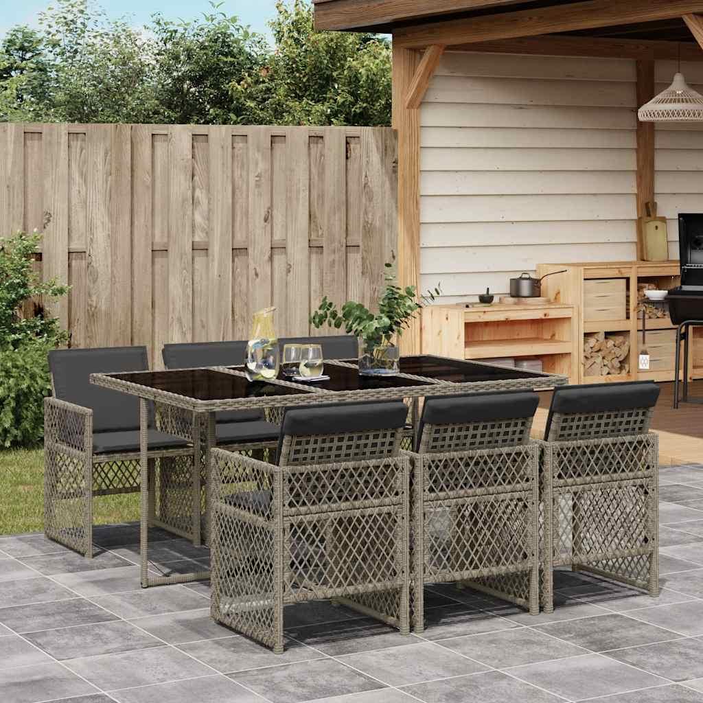 Set de comedor de jardín 7 pzas y cojines ratán sintético negro