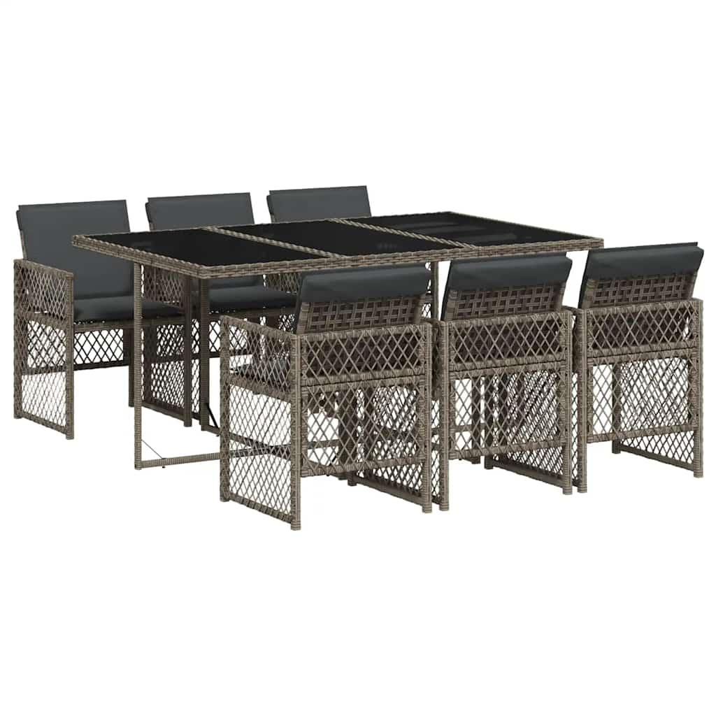 Set de comedor de jardín 7 pzas y cojines ratán sintético negro