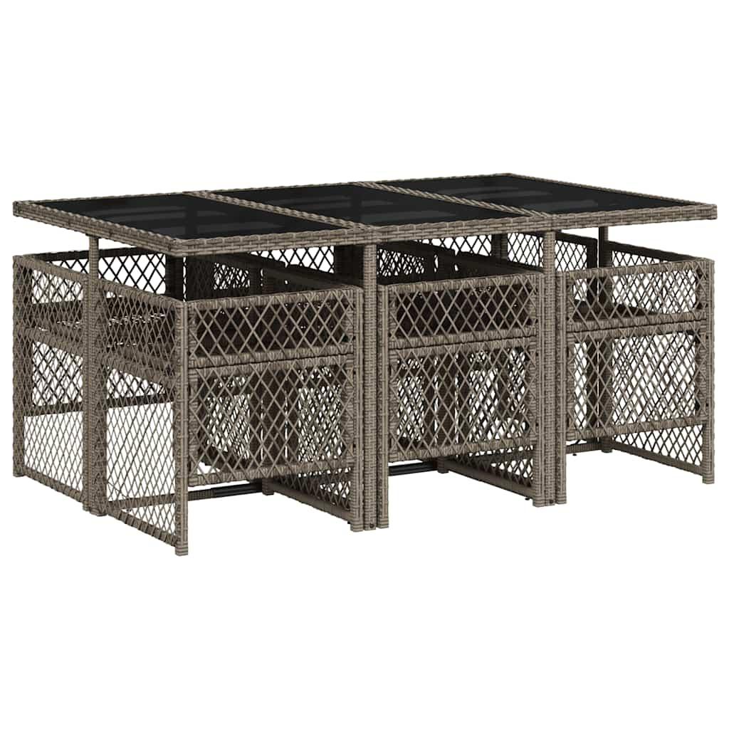 Set de comedor de jardín 7 pzas y cojines ratán sintético negro