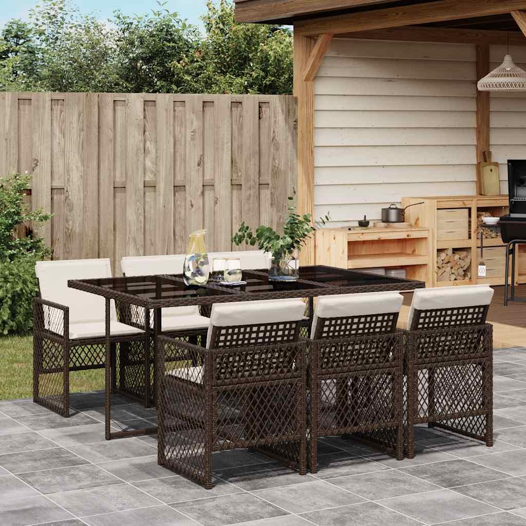 Set de comedor de jardín 7 pzas y cojines ratán sintético negro
