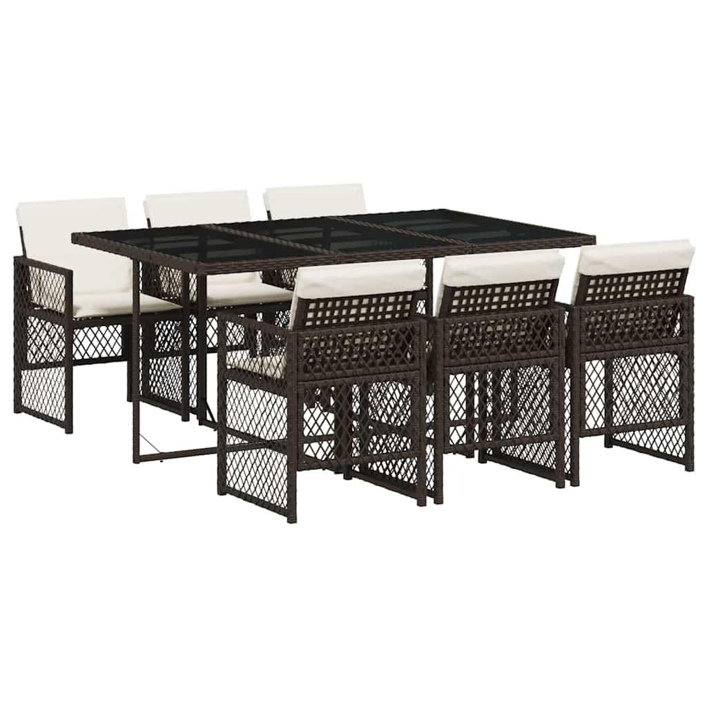 Set de comedor de jardín 7 pzas y cojines ratán sintético negro