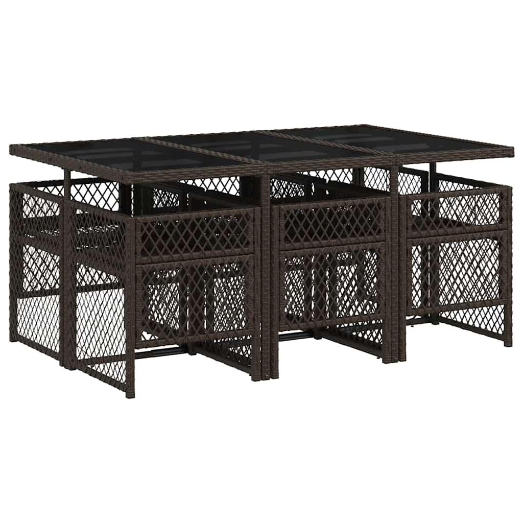 Set de comedor de jardín 7 pzas y cojines ratán sintético negro