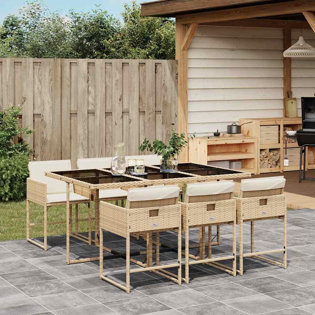 Set de comedor de jardín 7 pzas y cojines ratán sintético negro