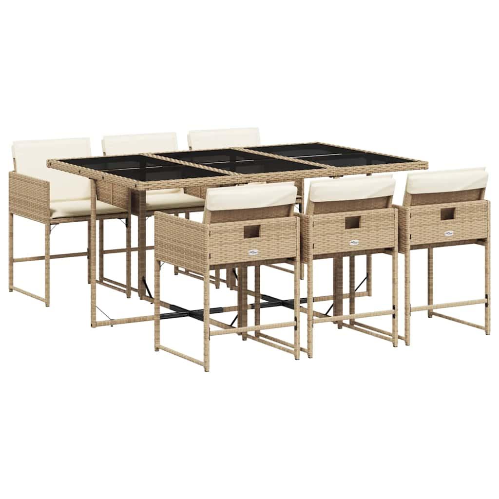 Set de comedor de jardín 7 pzas y cojines ratán sintético negro