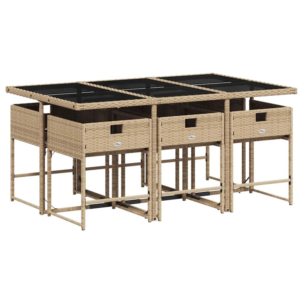 Set de comedor de jardín 7 pzas y cojines ratán sintético negro