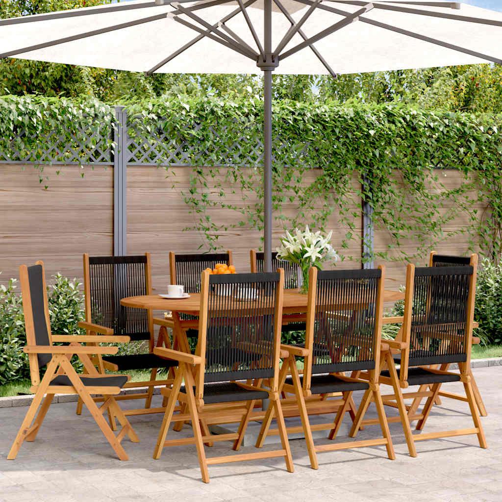 Sillas plegables reclinables, 8 piezas, madera maciza de acacia negra