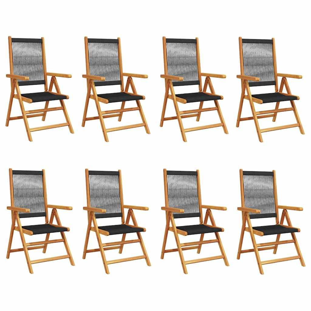 Sillas plegables reclinables, 8 piezas, madera maciza de acacia negra