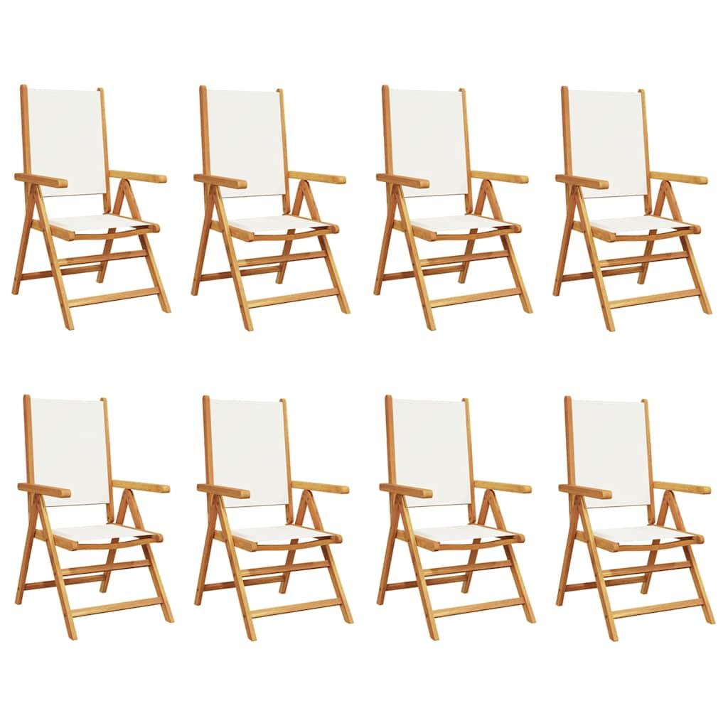 Sillas plegables reclinables, 8 unidades, tela color crema y madera maciza
