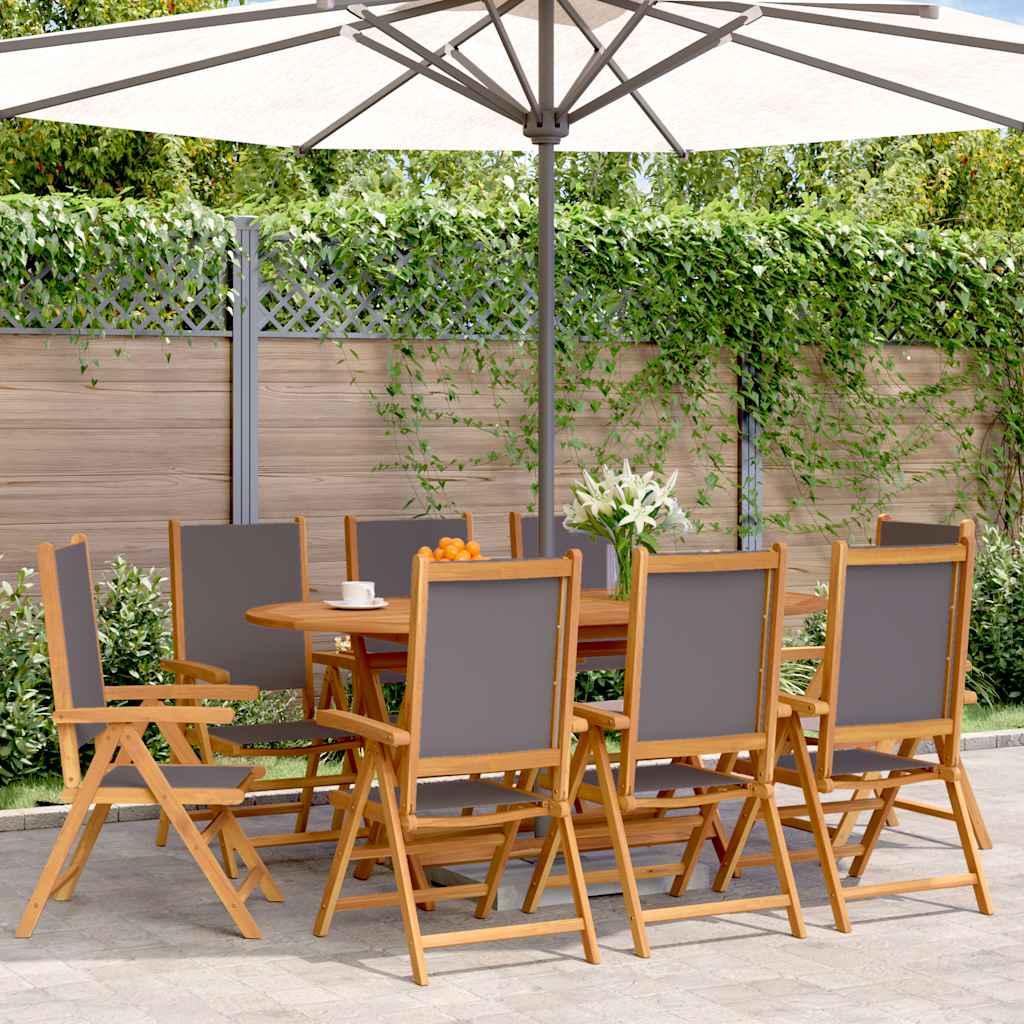 Sillas plegables reclinables, 8 unidades, tela color antracita y madera maciza