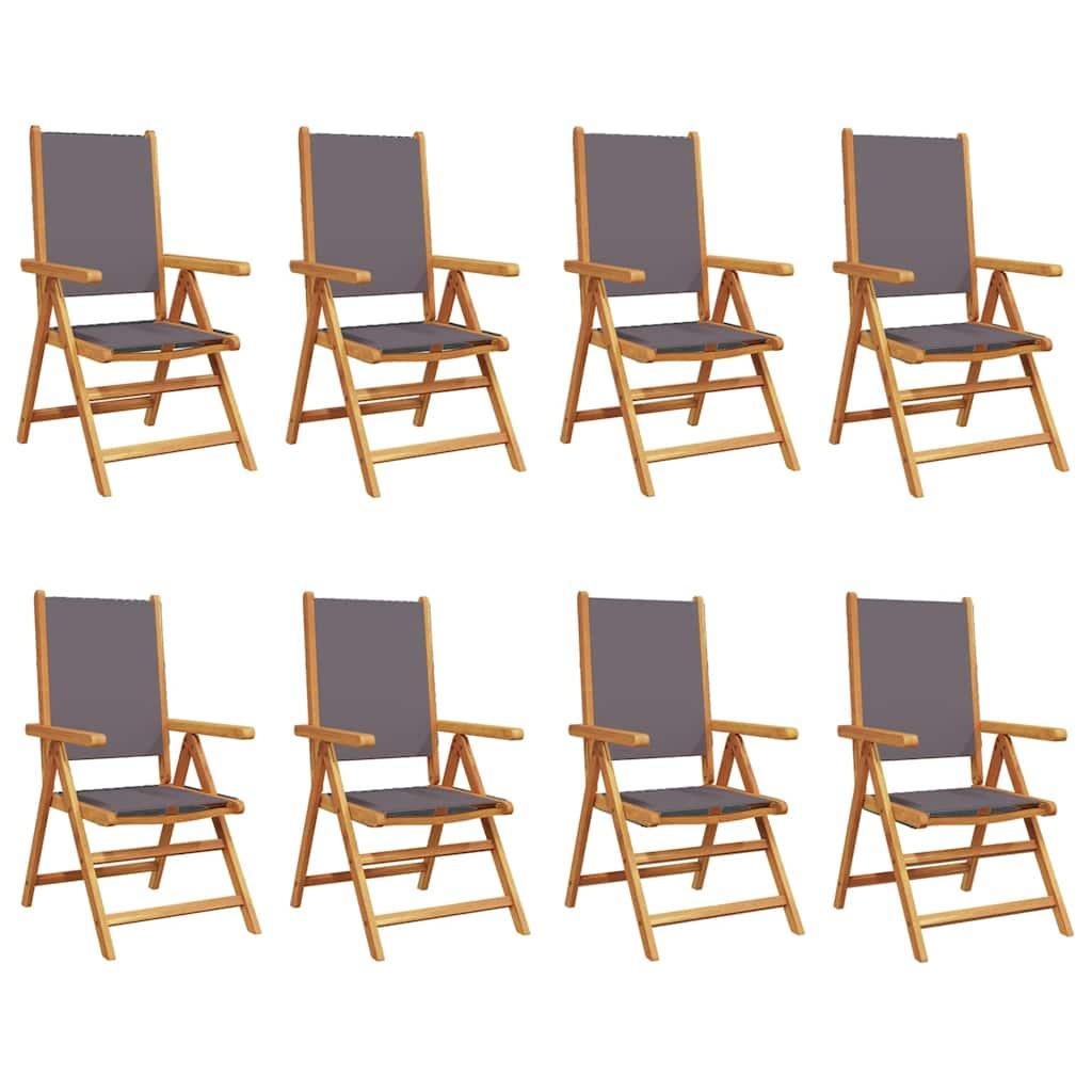 Sillas plegables reclinables, 8 unidades, tela color antracita y madera maciza