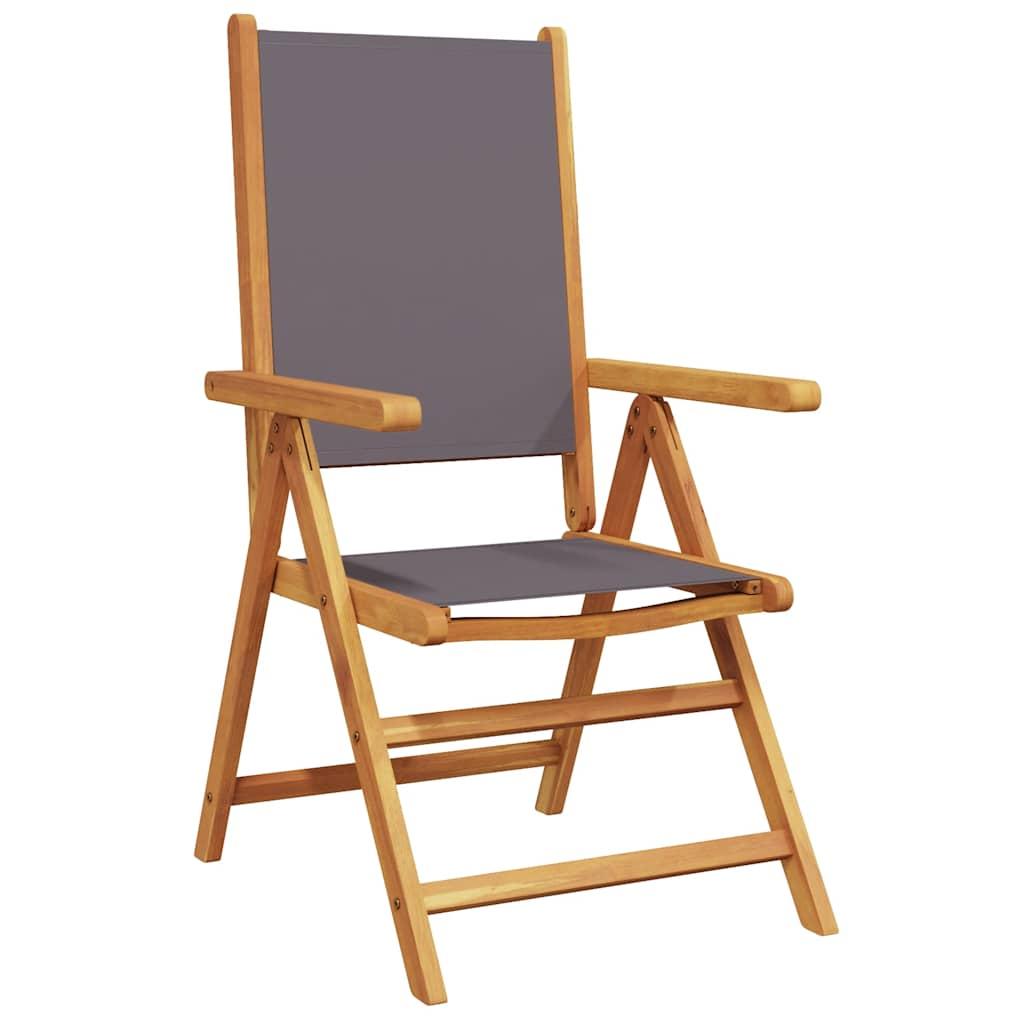 Sillas plegables reclinables, 8 unidades, tela color antracita y madera maciza
