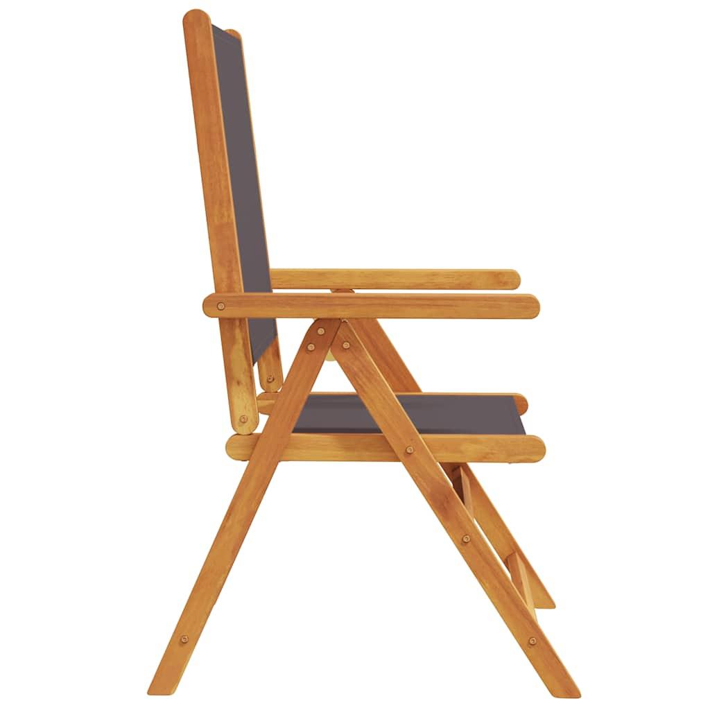 Sillas plegables reclinables, 8 unidades, tela color antracita y madera maciza