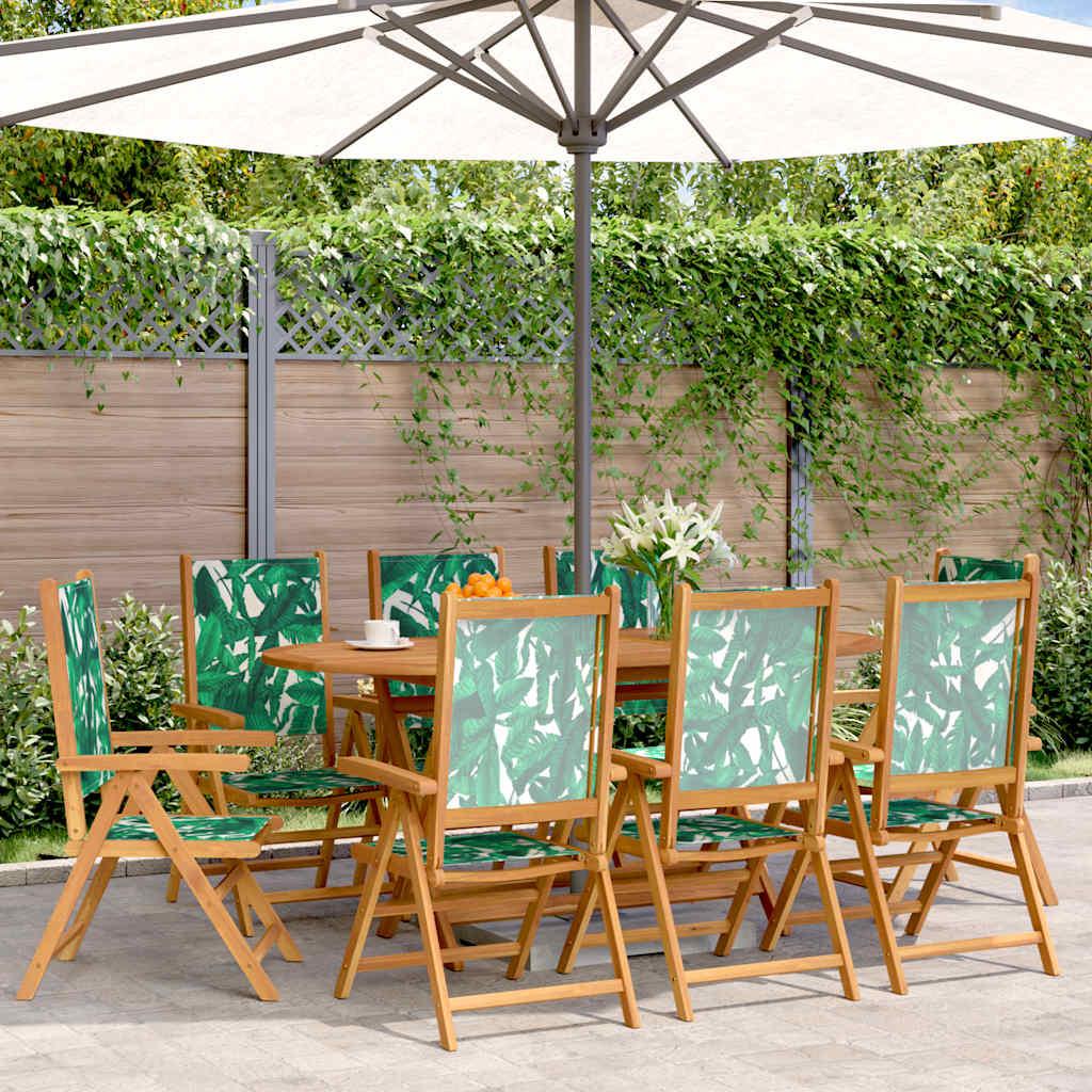 Sillas plegables reclinables, 8 unidades, tela color antracita y madera maciza